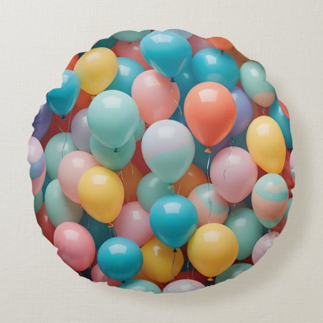 Colourful Party Balloons Pattern  Round Cushion (Front)
