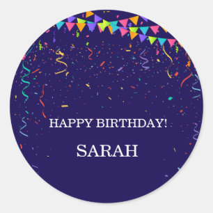 Colourful Party Confetti & Happy Birthday Gift Classic Round Sticker