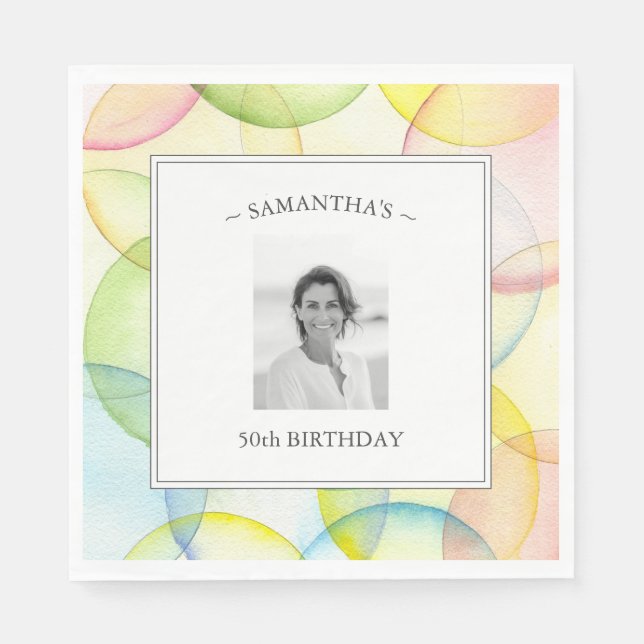 Colourful Party Personalised Photo Birthday Napkin (Front)