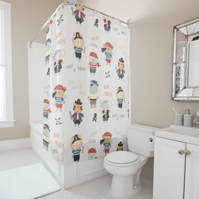 Colourful Party Pirate Animals Shower Curtain (In Situ)