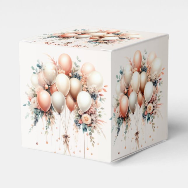 Colourful Party White Peach Floral Balloons Favour Box (Front Side)