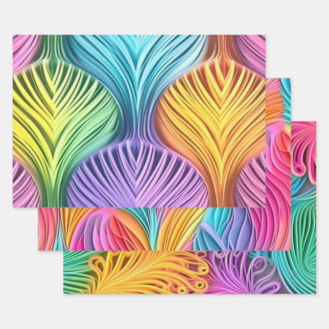 Colourful Pastel Abstract Design Pattern  Wrapping Paper Sheet (Set)