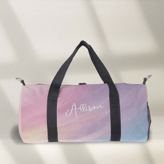 Colourful Pastel Abstract Rainbow Pattern, Purple  Duffle Bag (Colorful pastel abstract rainbow  pattern small duffel bag)