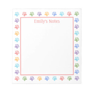 Colourful Pastel Animal Paw Prints And Text Notepad