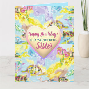 Colourful Pastel Aquatic Watercolor Sister Birthda Card