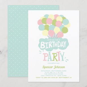 Colourful Pastel Balloons Kids Birthday Invitation