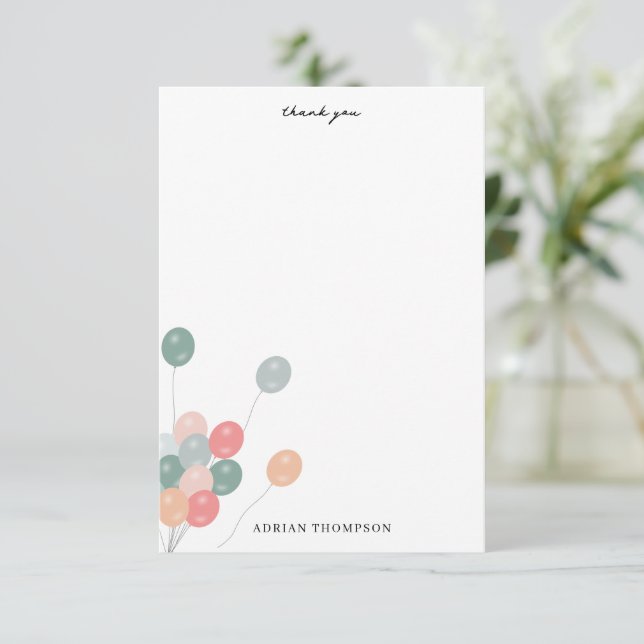 Colourful Pastel Birthday Party Balloons Modern  Thank You Card (Standing Front)