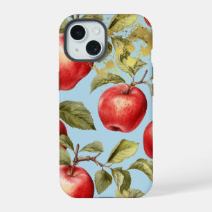 Colourful Pastel Blue, Red and Gold Apple Fruit iPhone 15 Case
