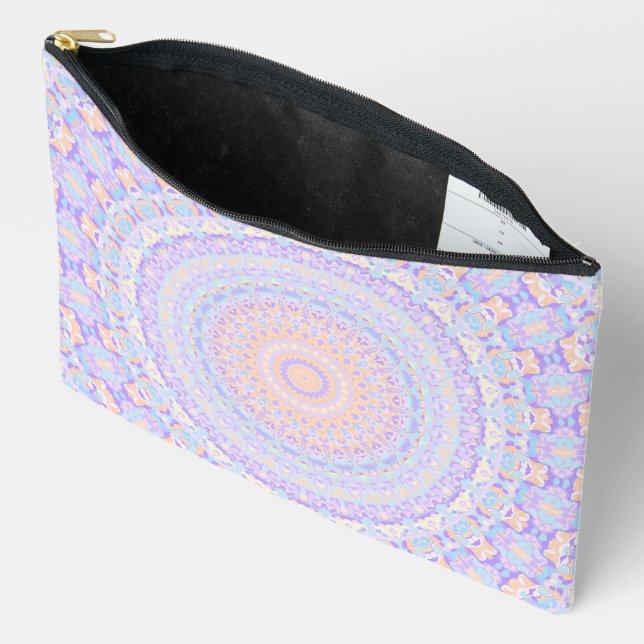 Colourful Pastel Boho Eclectic Funky Hippie Mandal Accessory Pouch (Open)