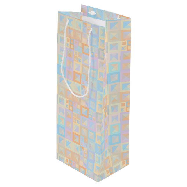 Colourful Pastel Boho Mod Geometric Abstract Wine Gift Bag (Front Angled)