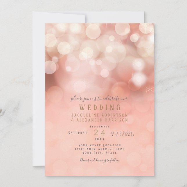 Colourful Pastel Bokeh Twinkling Lights Blush Pink Invitation (Front)