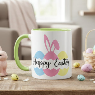 Colourful Pastel Bunny and Eggs Happy Easter Mug