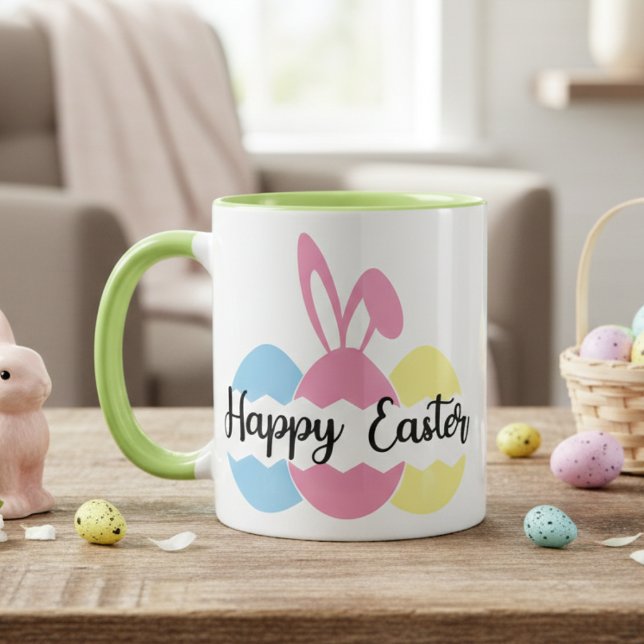 Colourful Pastel Bunny and Eggs Happy Easter  Mug (Colorful Pastel Bunny and Eggs Happy Easter Mug)