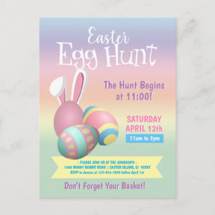 Colourful Pastel Bunny Ears Easter Egg Hunt Party Postcard