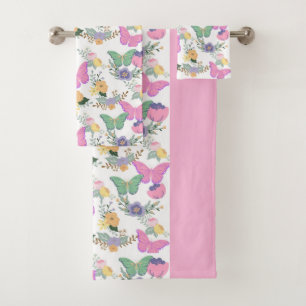Colourful Pastel Butterflies Bath Towel Set