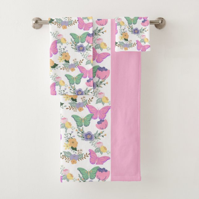 Colourful Pastel Butterflies Bath Towel Set (Insitu)
