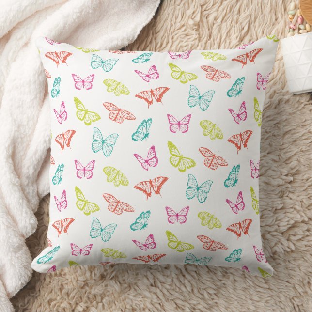 Colourful Pastel Butterfly Pattern Cushion (Blanket)