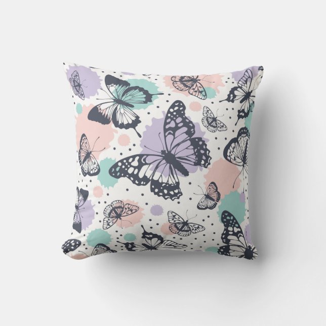 Colourful Pastel Butterfly Sketches Cushion (Front)