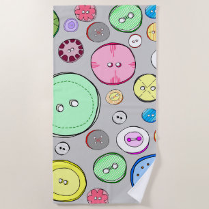 Colourful Pastel Button Illustration Beach Towel