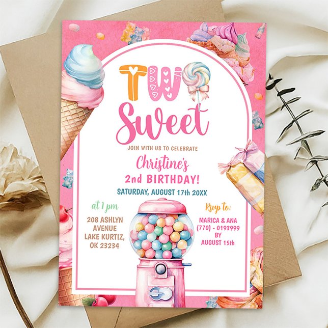 Colourful Pastel Candies Two Sweet 2nd Birthday Invitation (Creator Uploaded)