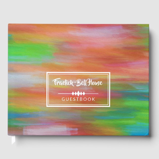 Colourful pastel chalk art in rainbow colours guest book (Front)