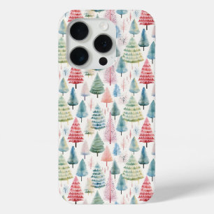 Colourful Pastel Christmas Pine Trees Pattern iPhone 15 Pro Case