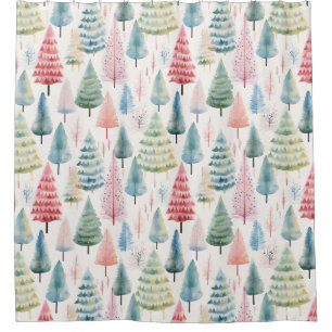 Colourful Pastel Christmas Pine Trees Pattern Shower Curtain