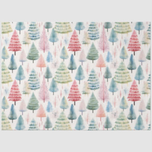 Colourful Pastel Christmas Pine Trees Pattern Tissue Paper