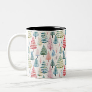Colourful Pastel Christmas Pine Trees Pattern Two-Tone Coffee Mug