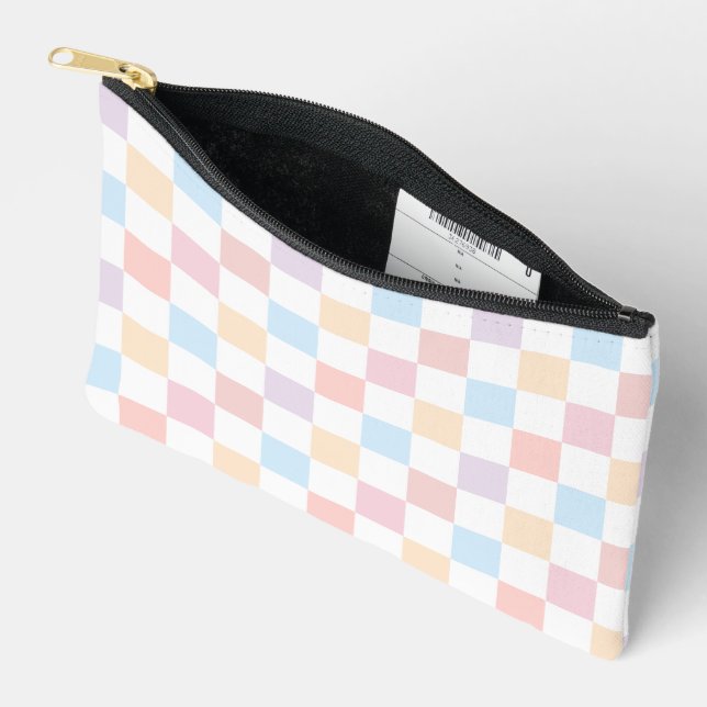 Colourful Pastel Colours Cute Chequered Pattern Accessory Pouch (Open)