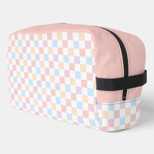 Colourful Pastel Colours Cute Chequered Pattern Dopp Kit (Left Corner)
