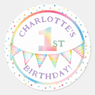 Colourful Pastel Confetti 1st Birthday Party Favou Classic Round Sticker
