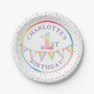 Colourful Pastel Confetti 1st Birthday Party Favou Paper Plate