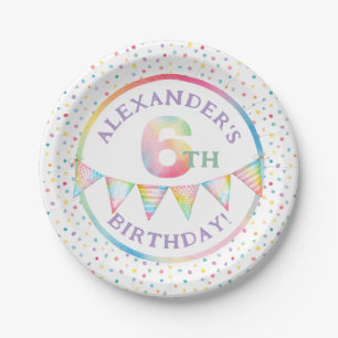 Colourful Pastel Confetti 6th Birthday Party Favou Paper Plate