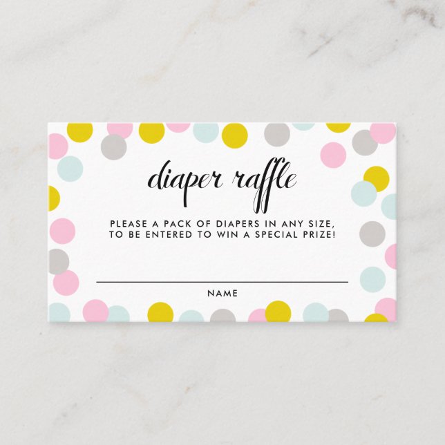 Colourful Pastel Confetti Dots Frame Diaper Raffle Business Card (Front)