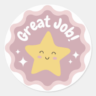 Colourful Pastel Cute Great Job For Kids Classic Round Sticker