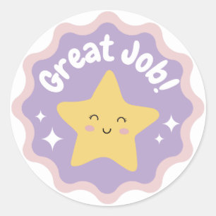 Colourful Pastel Cute Great Job For Kids Classic Round Sticker