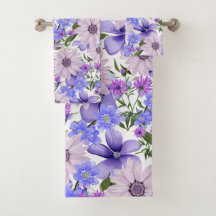 Colourful Pastel Cute Lavender Daisies Fern Patter