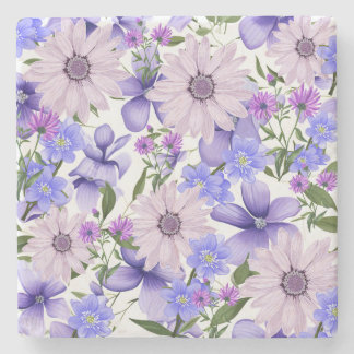Colourful Pastel Cute Lavender Daisies Fern Patter Stone Coaster