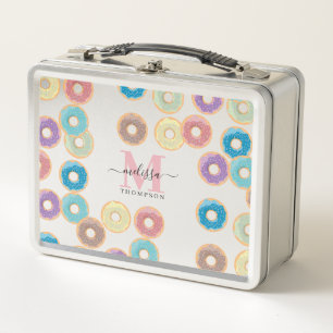 Colourful Pastel Doughnuts & Sprinkles Monogram Metal Lunch Box