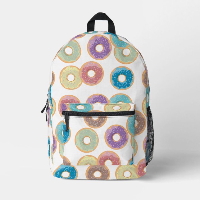 Colourful Pastel Doughnuts & Sprinkles Pattern Printed Backpack (Front)
