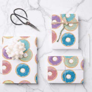 Colourful Pastel Doughnuts & Sprinkles Pattern Wrapping Paper Sheet