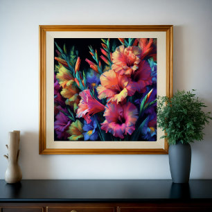 Colourful Pastel Drawing Gladioli Poster