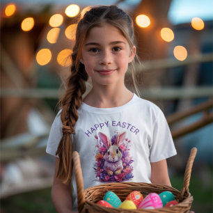 Colourful Pastel Easter Bunny & Flowers Custom Nam T-Shirt