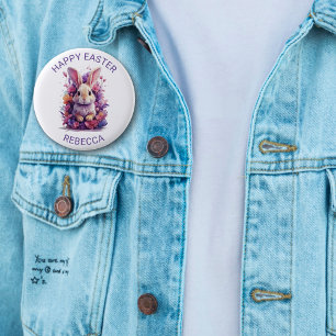 Colourful Pastel Easter Bunny & Watercolor Florals 6 Cm Round Badge