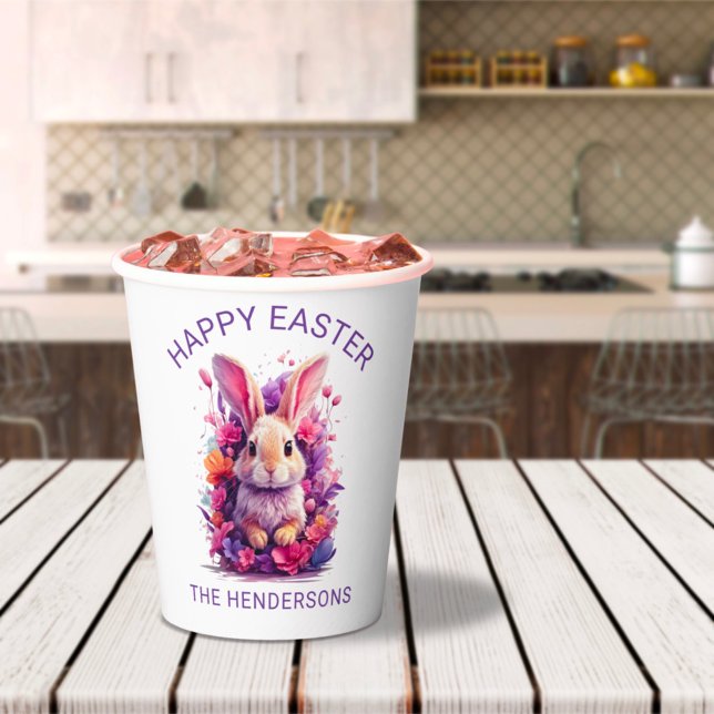 Colourful Pastel Easter Bunny & Watercolor Florals Paper Cups (Creator Uploaded)