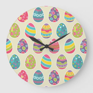 Colourful Pastel Easter Eggs Cute Pattern Large Clock