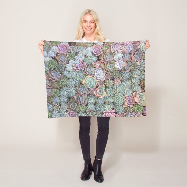 Colourful Pastel Echeveria  Succulent SMALL Fleece Blanket (In Situ)