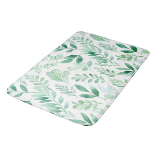 Colourful Pastel Eucalyptus Watercolor Leaves Bath Mat