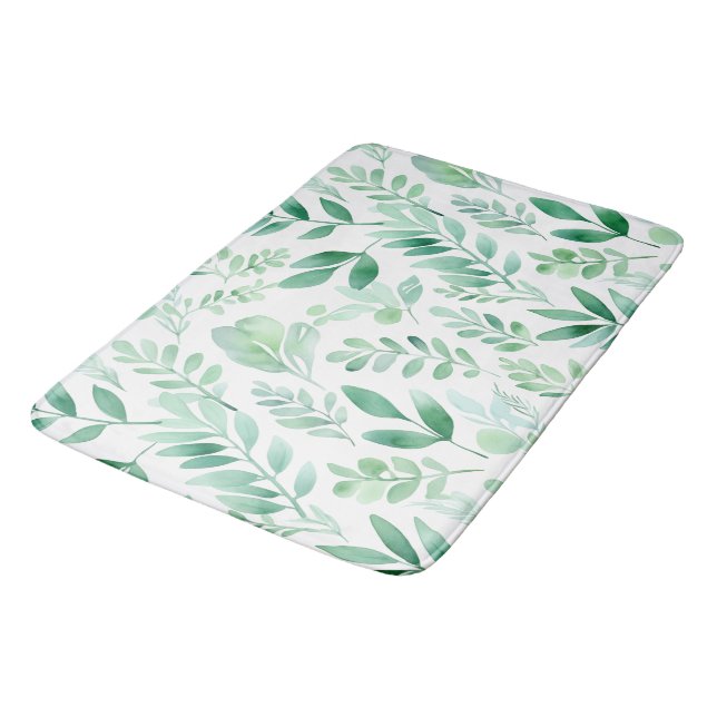 Colourful Pastel Eucalyptus Watercolor Leaves  Bath Mat (Angled)